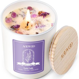 🕯️ Lavender Scented Candle with Crystals (7 oz)